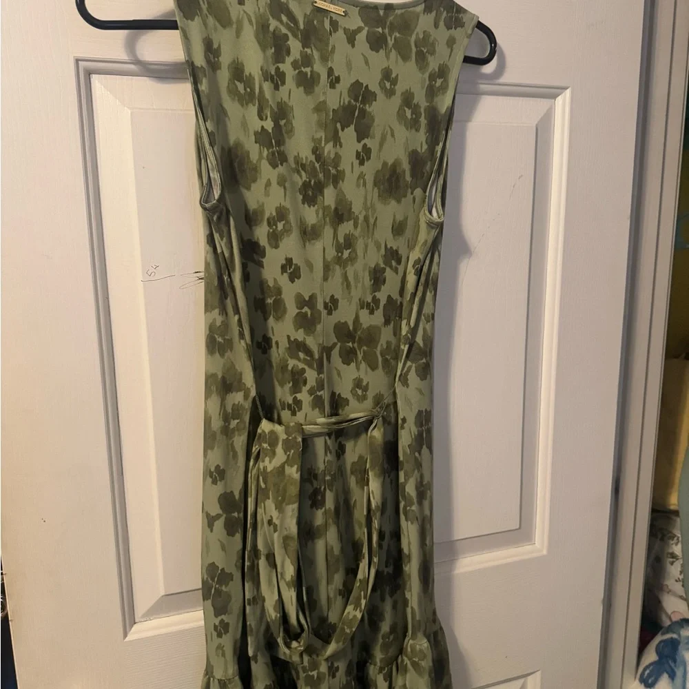 Sleeveless Olive Green Floral Midi Dress by MICHAEL Michael Kors